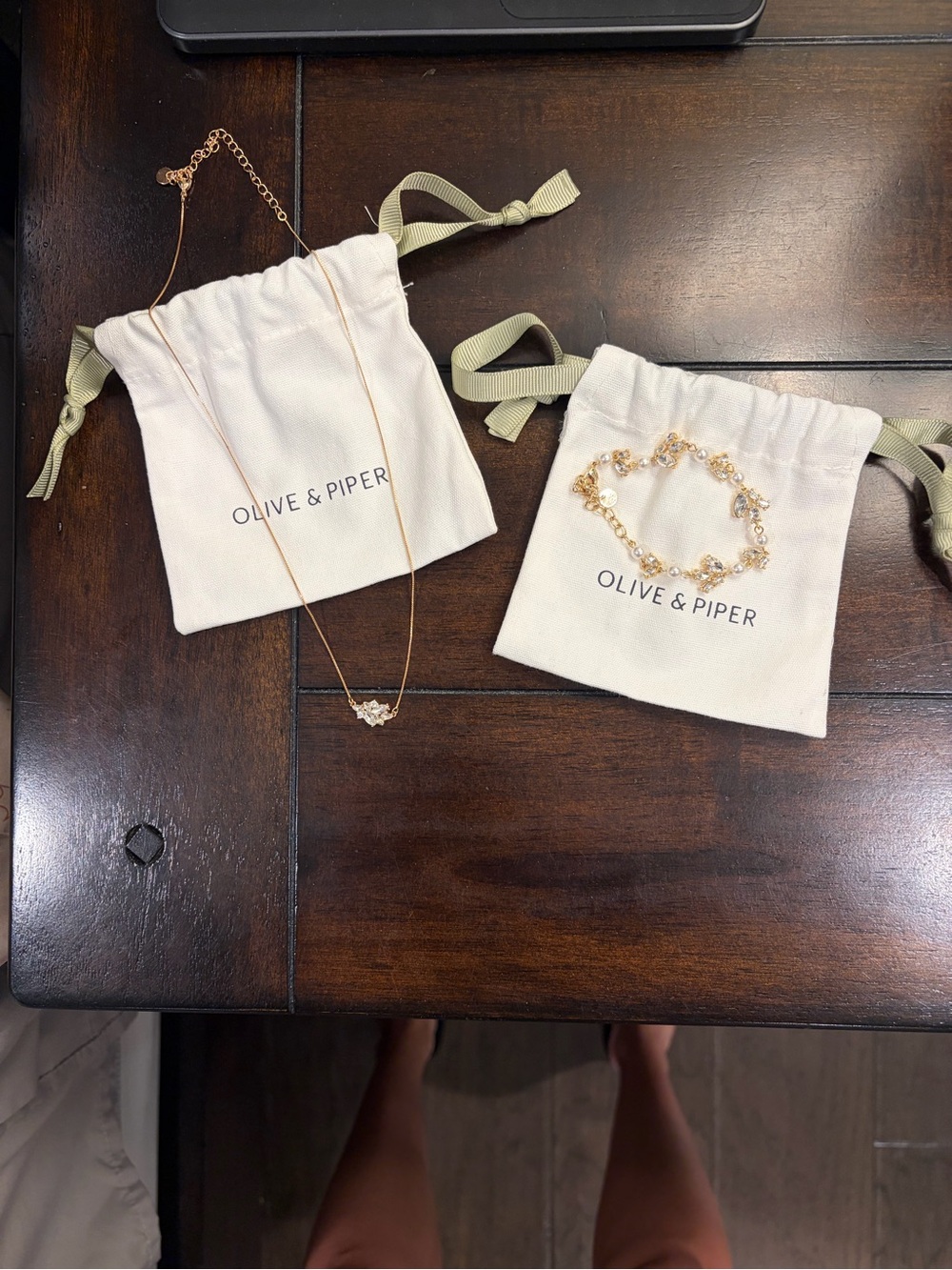 Olive & Piper Gold Cosmetic Pouch - Cream Drawstring Case